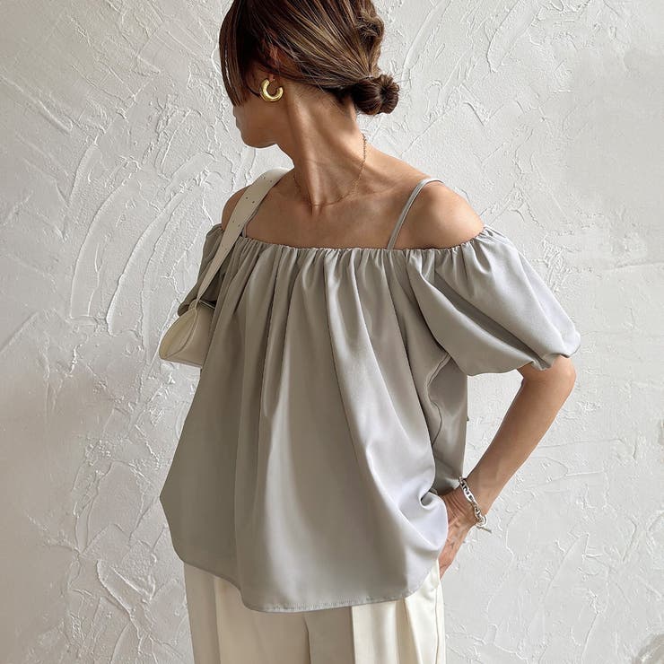 肩紐デザインオフショルボリュームスリーブブラウス | JUNOAH | 詳細画像13 