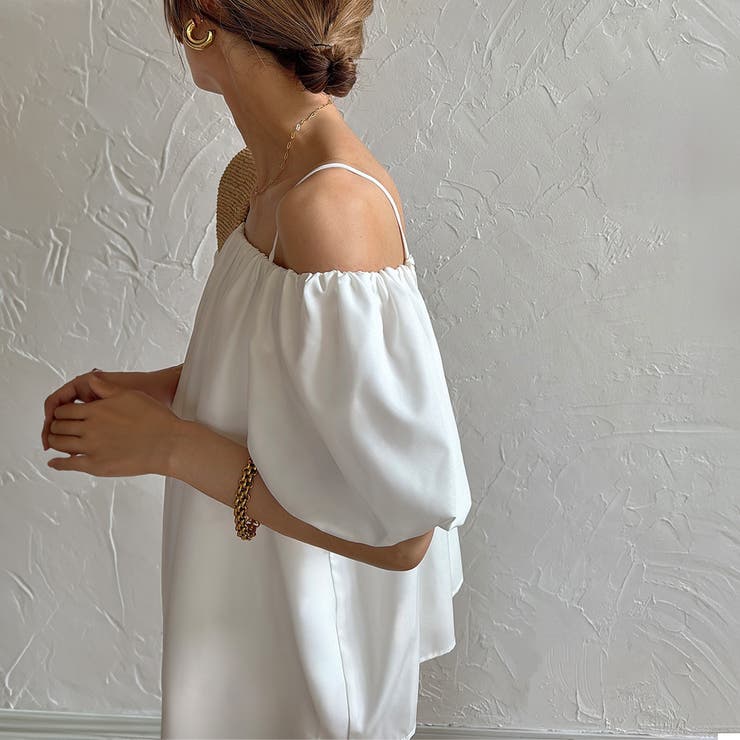 肩紐デザインオフショルボリュームスリーブブラウス | JUNOAH | 詳細画像3 