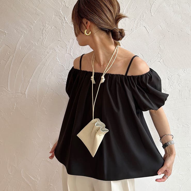 肩紐デザインオフショルボリュームスリーブブラウス | JUNOAH | 詳細画像6 