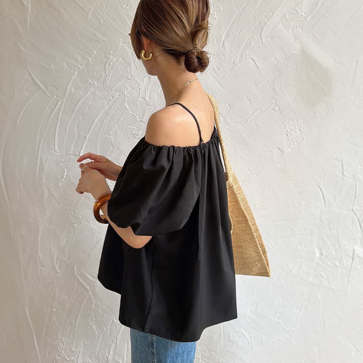 肩紐デザインオフショルボリュームスリーブブラウス | JUNOAH | 詳細画像9 