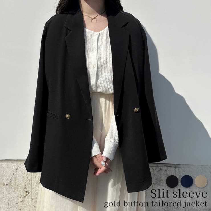 スリットスリーブ金ボタンテーラードジャケット[品番：AMTW0010451