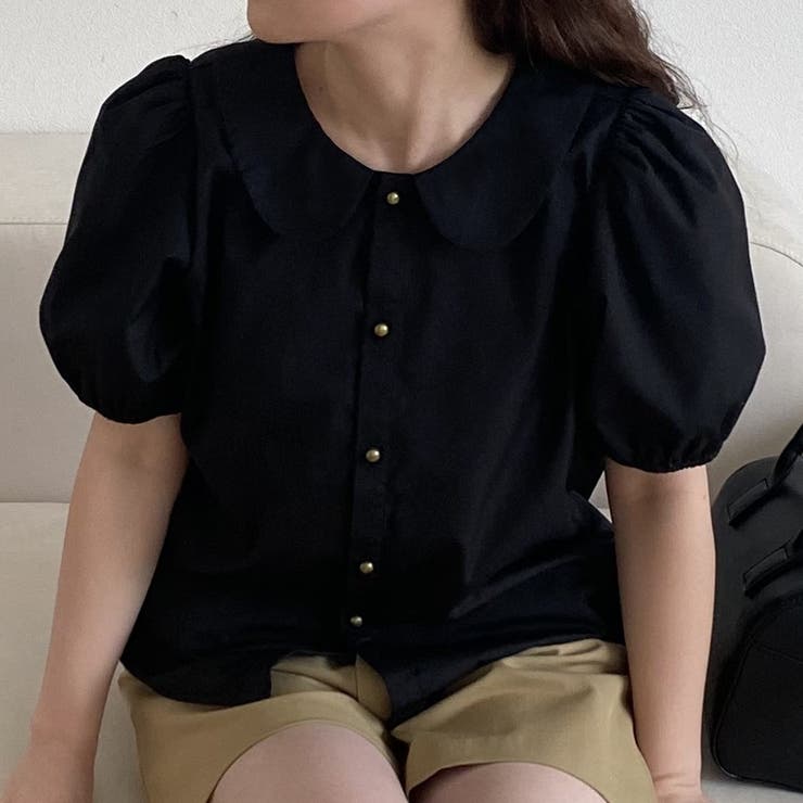 ラウンドカラーブラウス AD2021 丸襟ドットブラウス ラウンドカラー