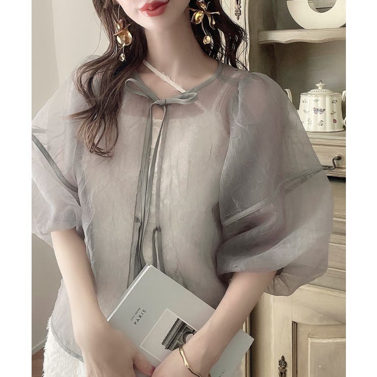 ワッシャーシアー2wayリボンブラウス | JUNOAH | 詳細画像23 