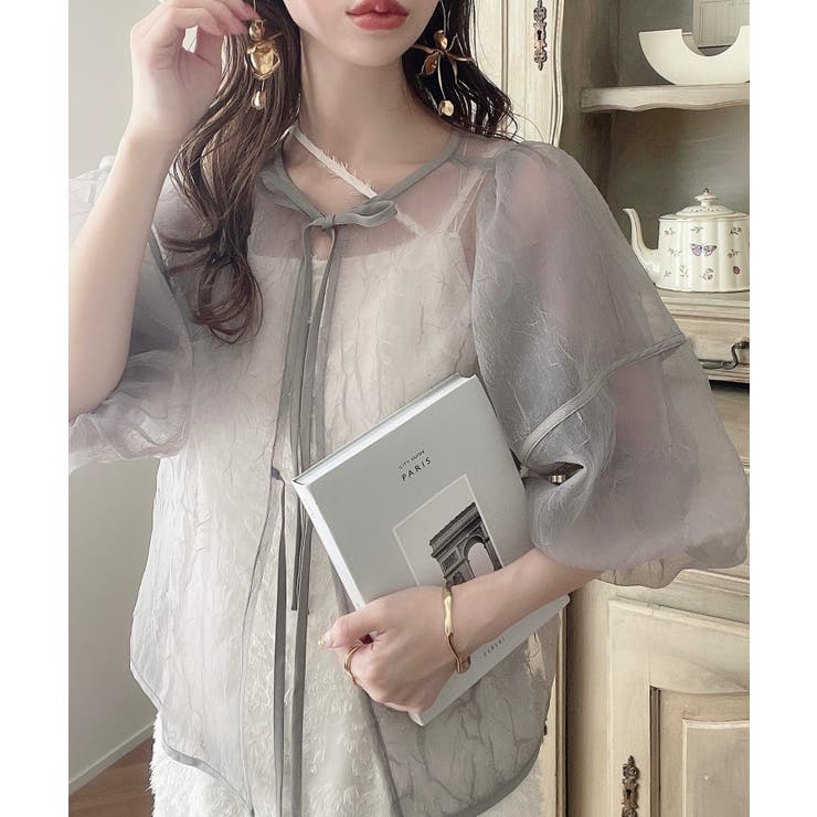 ワッシャーシアー2wayリボンブラウス | JUNOAH | 詳細画像26 