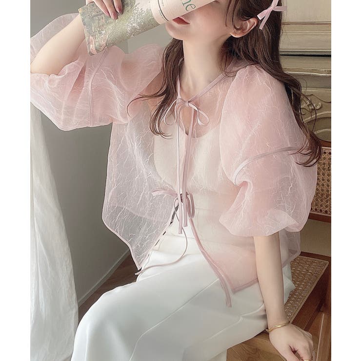 ワッシャーシアー2wayリボンブラウス | JUNOAH | 詳細画像28 