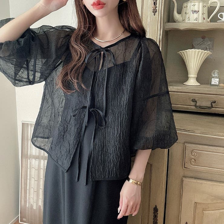 ワッシャーシアー2wayリボンブラウス | JUNOAH | 詳細画像11 