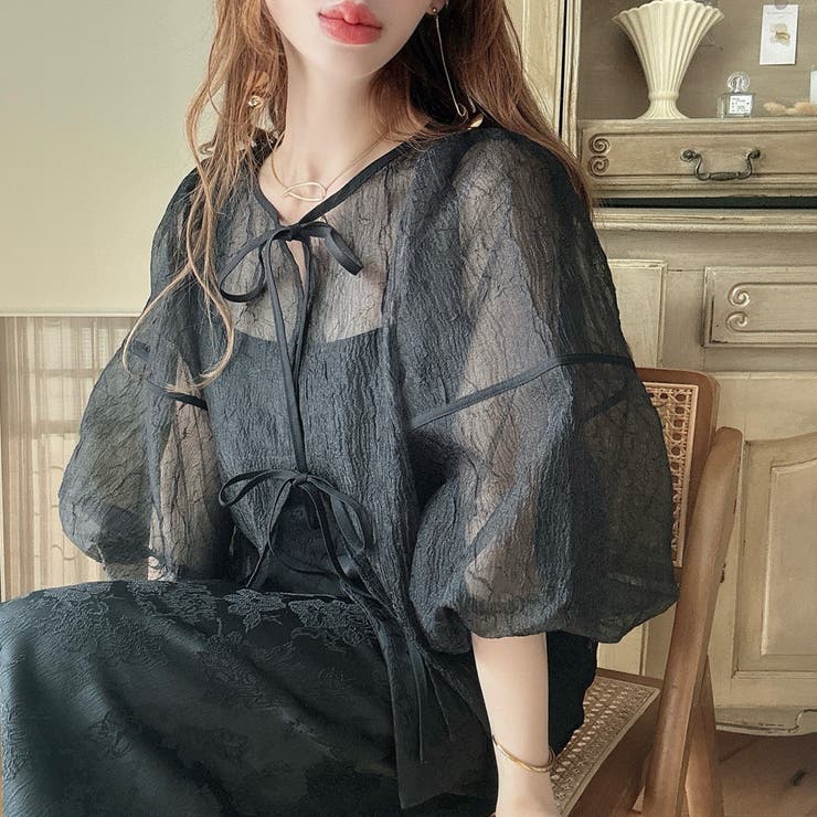 ワッシャーシアー2wayリボンブラウス | JUNOAH | 詳細画像12 