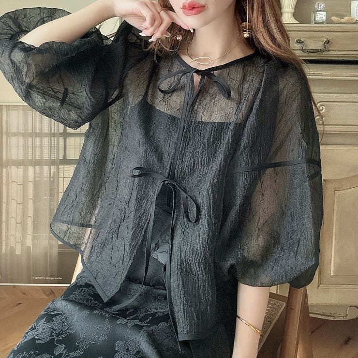 ワッシャーシアー2wayリボンブラウス | JUNOAH | 詳細画像13 