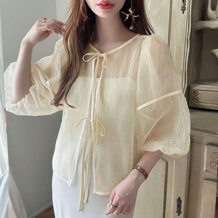 ワッシャーシアー2wayリボンブラウス | JUNOAH | 詳細画像2 