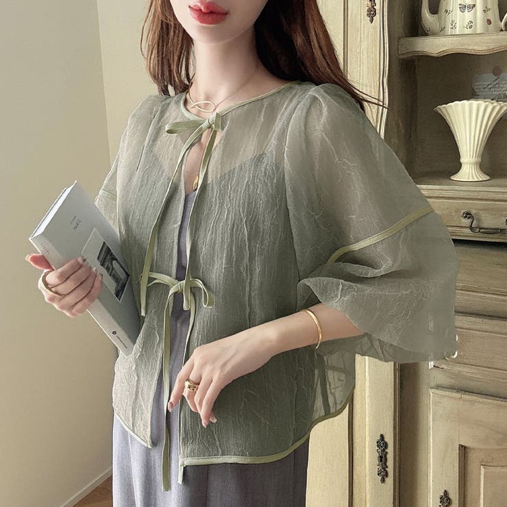 ワッシャーシアー2wayリボンブラウス | JUNOAH | 詳細画像21 