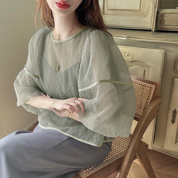 ワッシャーシアー2wayリボンブラウス | JUNOAH | 詳細画像22 