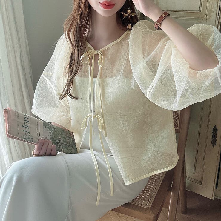 ワッシャーシアー2wayリボンブラウス | JUNOAH | 詳細画像3 