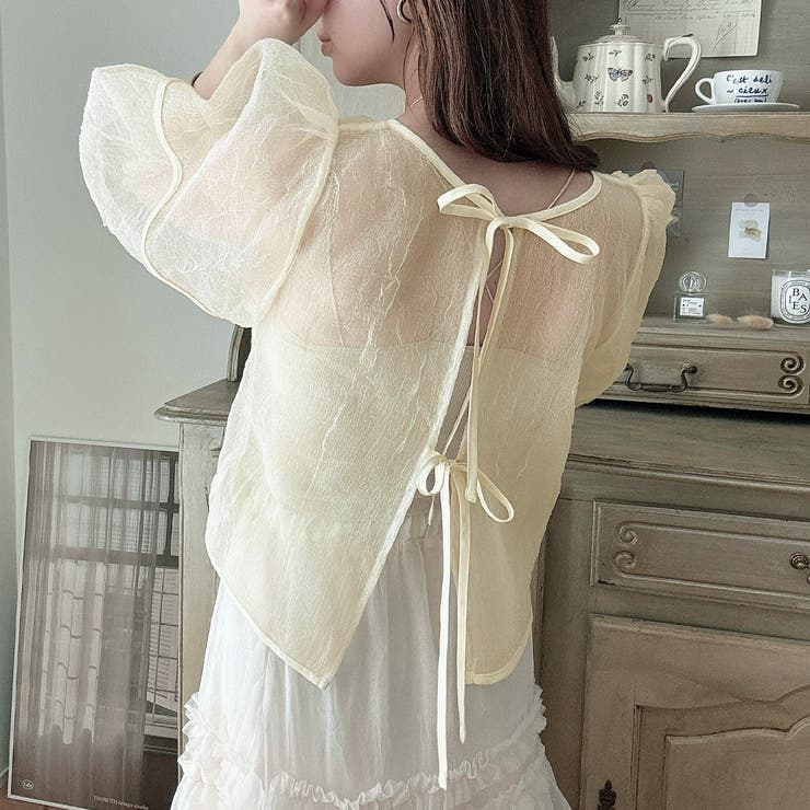 ワッシャーシアー2wayリボンブラウス | JUNOAH | 詳細画像6 