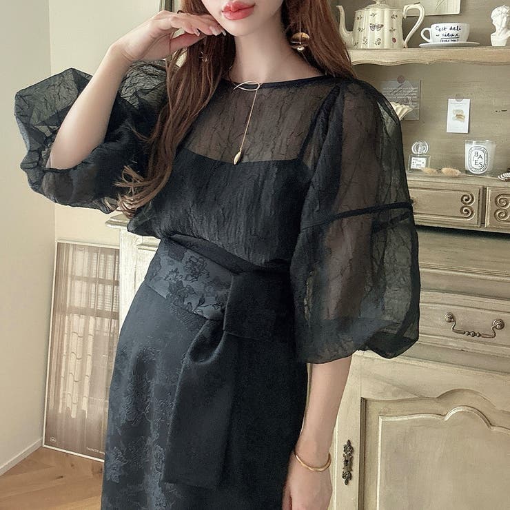 ワッシャーシアー2wayリボンブラウス | JUNOAH | 詳細画像8 