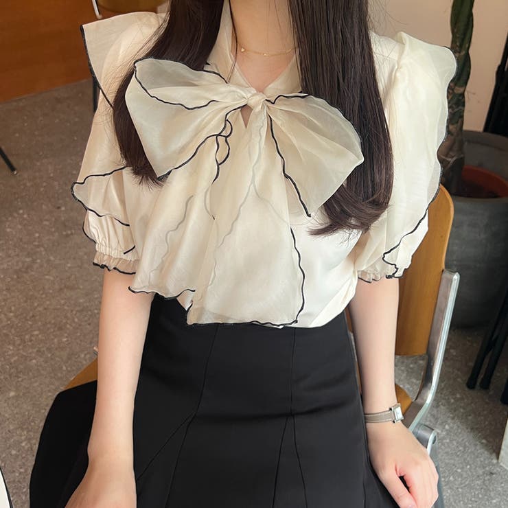 サテンフリルリボンブラウス | レディース服・レディース