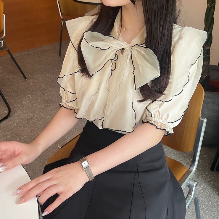 OHGA サイドリボンブラウス オーガ