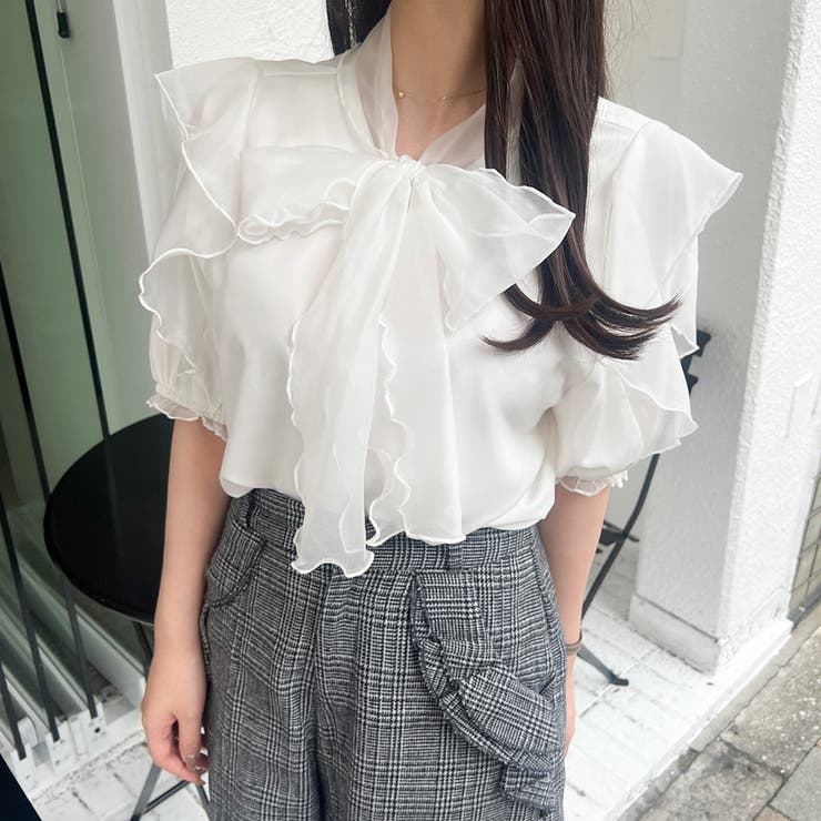 シアーフリルリボンブラウス | JUNOAH | 詳細画像9 