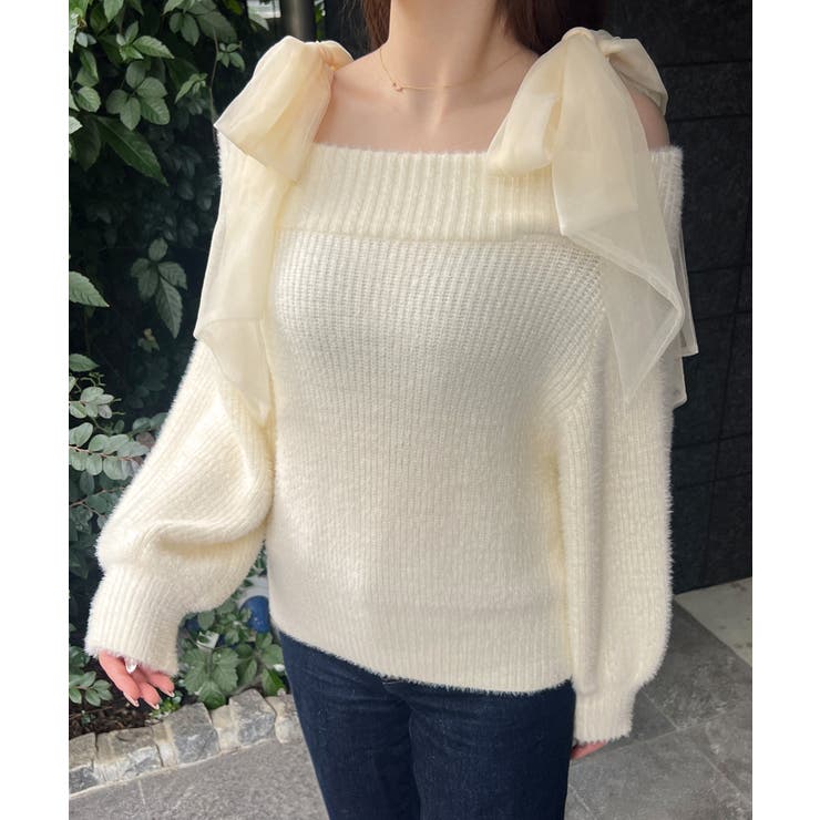 チュールリボンオフショルシャギーニット | JUNOAH | 詳細画像10 