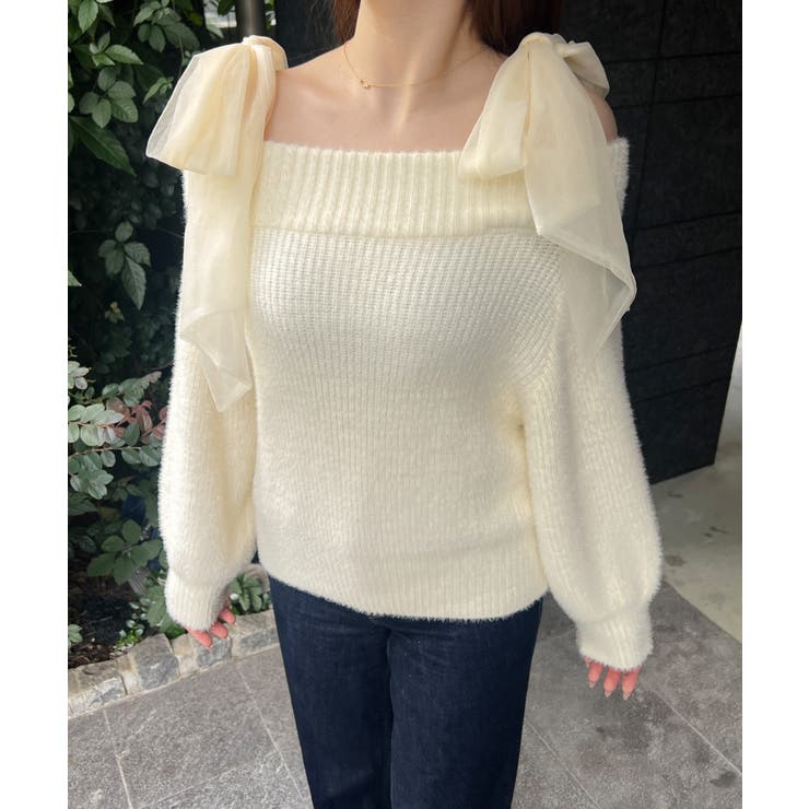 チュールリボンオフショルシャギーニット | JUNOAH | 詳細画像11 