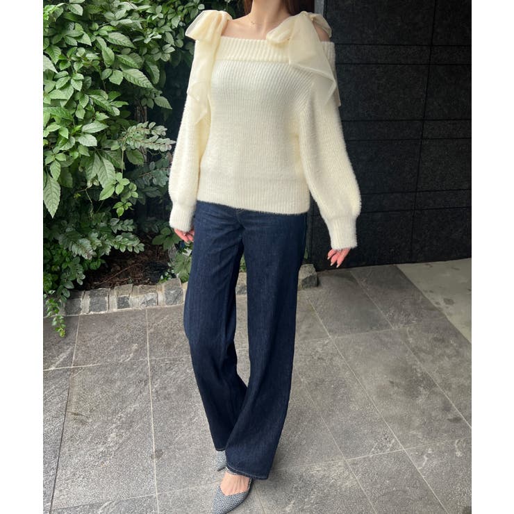 チュールリボンオフショルシャギーニット | JUNOAH | 詳細画像12 