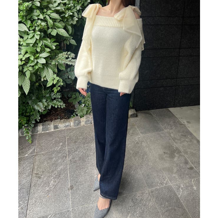 チュールリボンオフショルシャギーニット | JUNOAH | 詳細画像13 