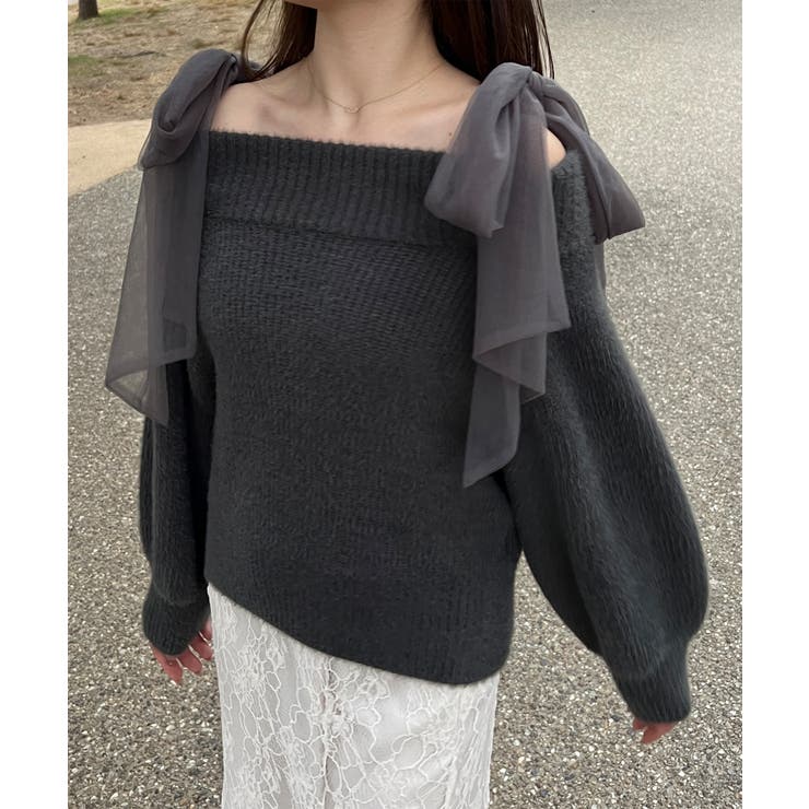 美品★CHANEL★COCO★シャギー★チュール★ポンチョ★ニット チュールリボンオフショルシャギーニット[品番：AMTW0011716]｜JUNOAH