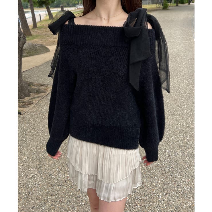 チュールリボンオフショルシャギーニット | JUNOAH | 詳細画像6 