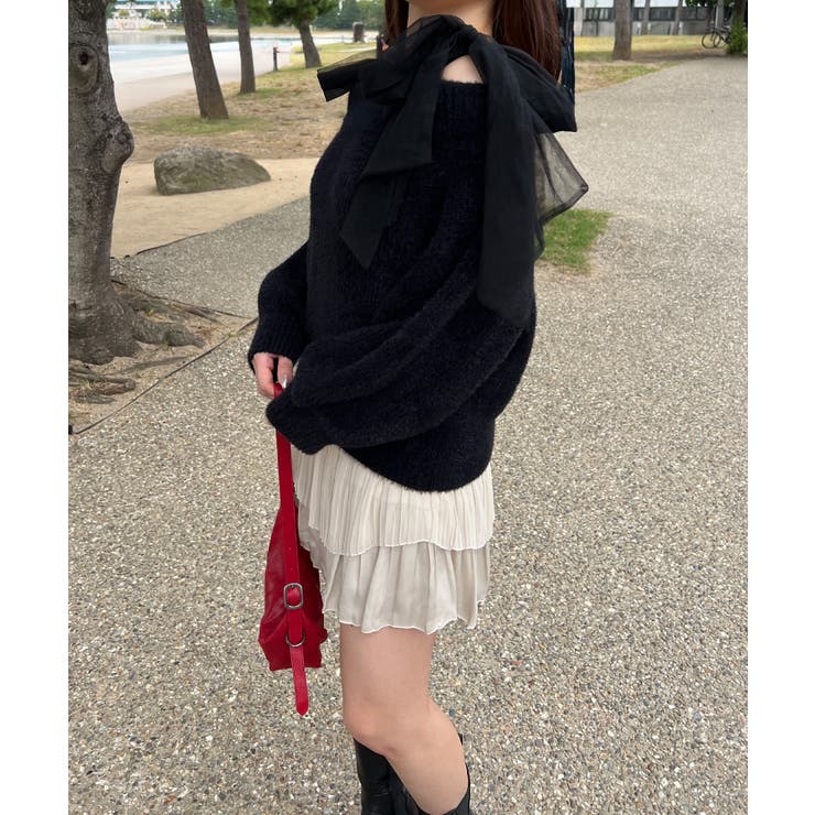 チュールリボンオフショルシャギーニット | JUNOAH | 詳細画像9 