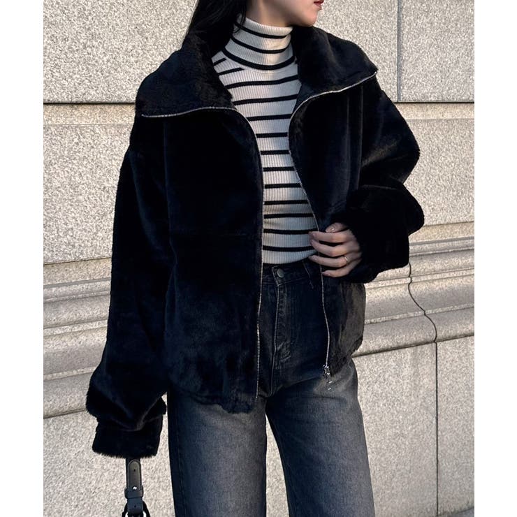 2wayカラージップ中綿ファーコート | JUNOAH | 詳細画像8 