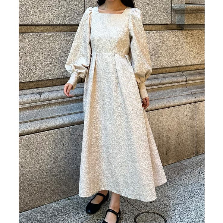 グレー | ボリュームスリーブふくれジャガードワンピース | JUNOAH