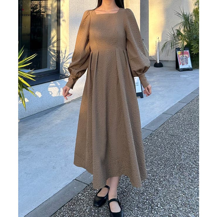 モカ | ボリュームスリーブふくれジャガードワンピース | JUNOAH