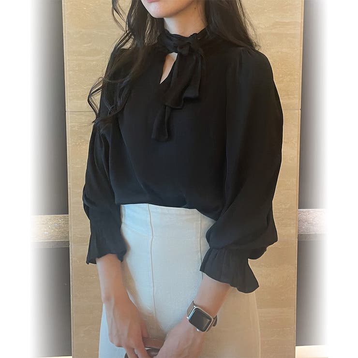 ブラック | サテンライクリボンブラウス | JUNOAH