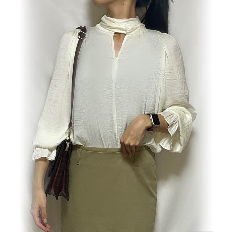 アイボリー | サテンライクリボンブラウス | JUNOAH