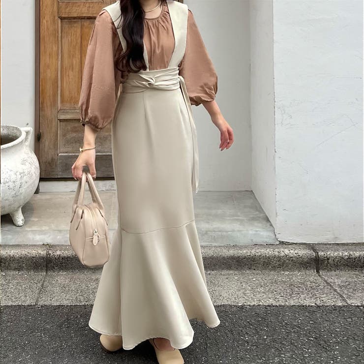 ツイストリボンサスペンダーマーメイドスカート[品番：AMTW0010280