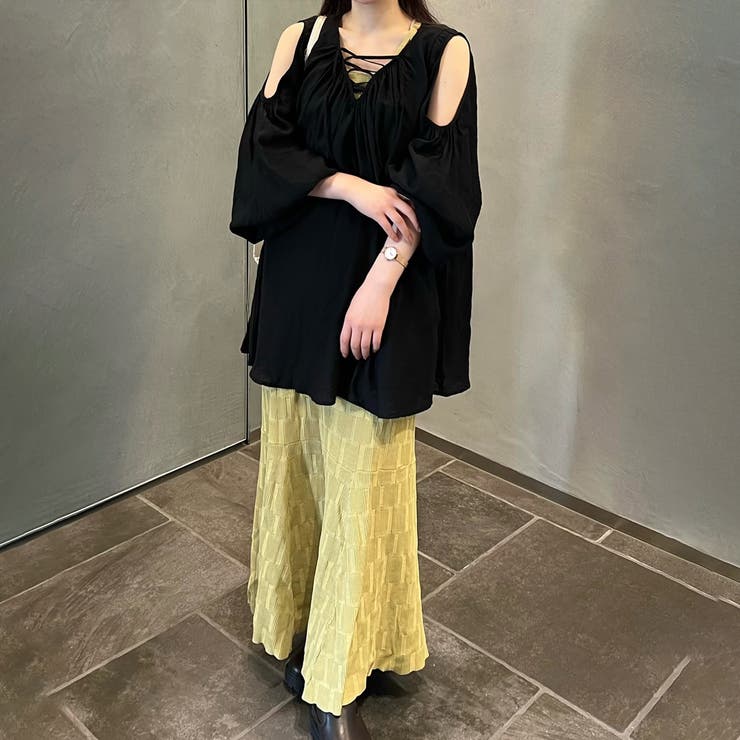 アンミヌ unminou シアーレースチュニックブラウス ブルー