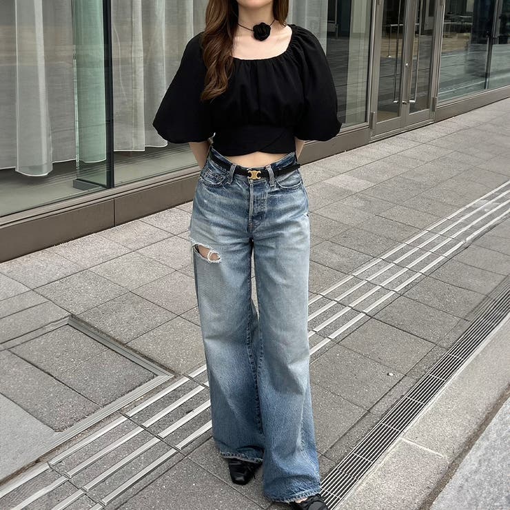 パフスリーブバックリボンショートトップス | JUNOAH | 詳細画像5 