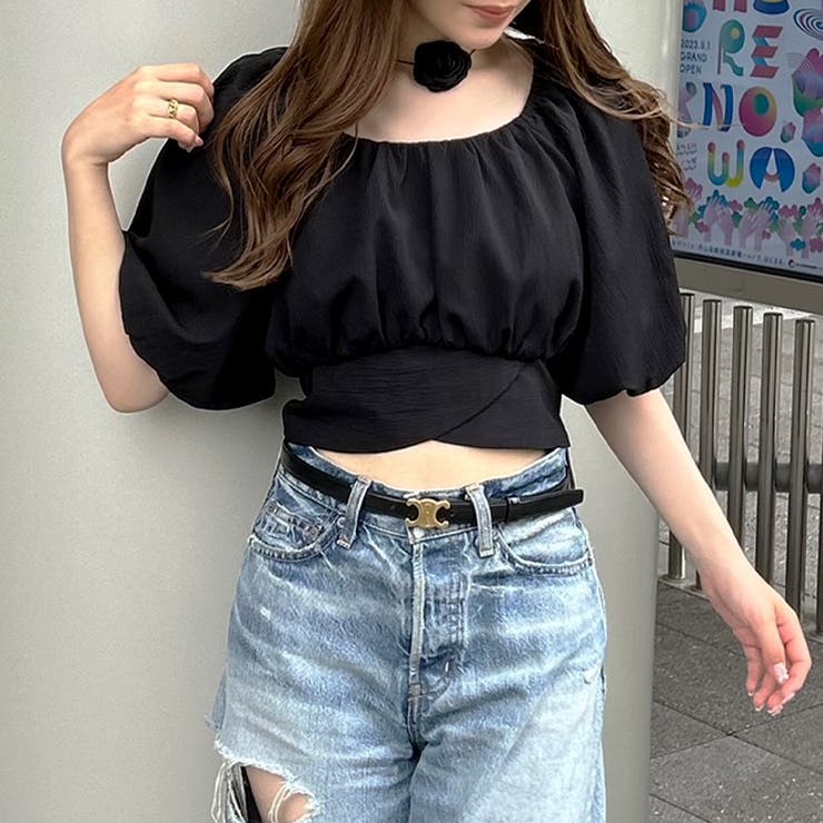 パフスリーブバックリボンショートトップス | JUNOAH | 詳細画像8 