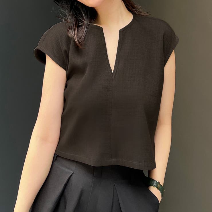 チャコール | キーネックショートベスト | JUNOAH