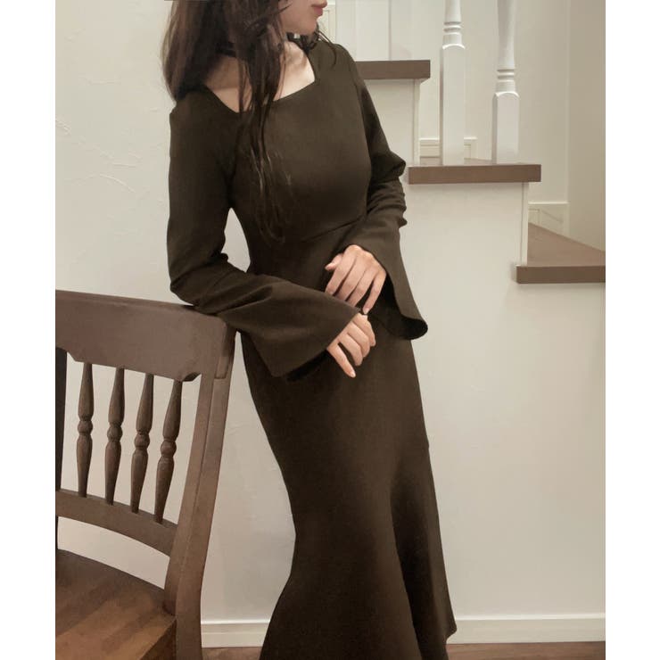 チョーカー付きウエストタックマーメイドワンピース | JUNOAH | 詳細画像10 