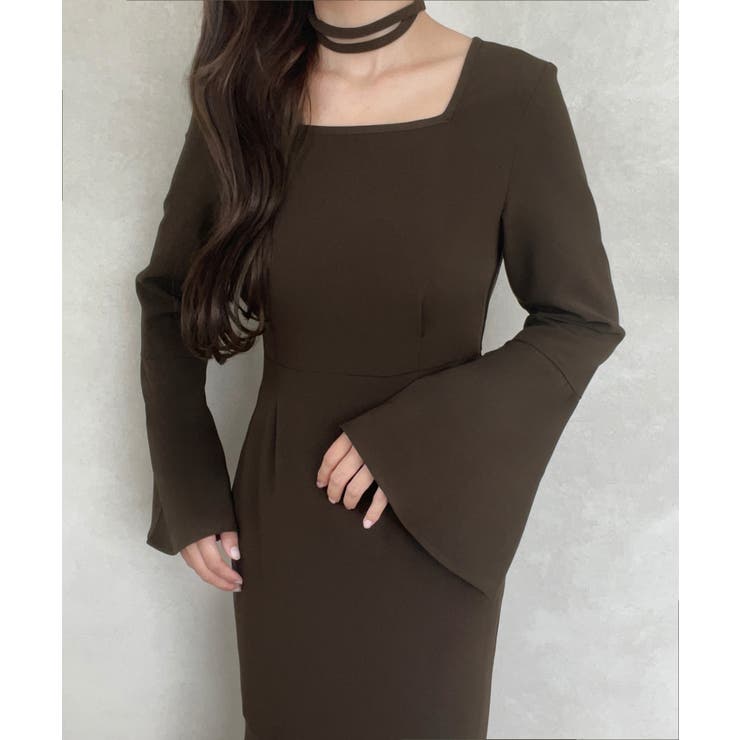 ブラウン | チョーカー付きウエストタックマーメイドワンピース | JUNOAH