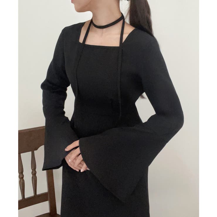 チョーカー付きウエストタックマーメイドワンピース | JUNOAH | 詳細画像2 