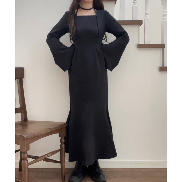 チョーカー付きウエストタックマーメイドワンピース | JUNOAH | 詳細画像3 