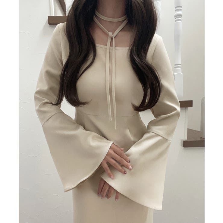 チョーカー付きウエストタックマーメイドワンピース | JUNOAH | 詳細画像5 