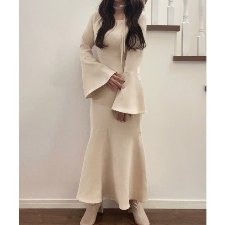 チョーカー付きウエストタックマーメイドワンピース | JUNOAH | 詳細画像7 