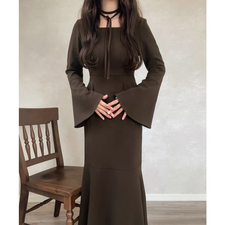 チョーカー付きウエストタックマーメイドワンピース | JUNOAH | 詳細画像9 