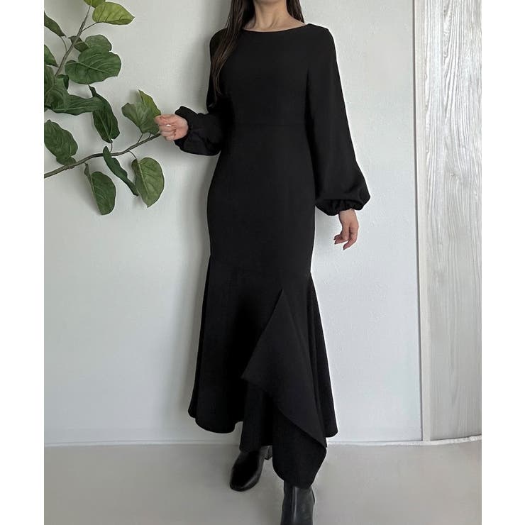 ブラック | ボートネックマーメイドワンピース | JUNOAH