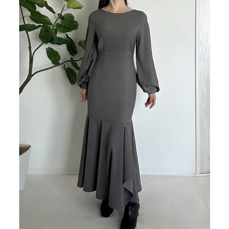 チャコール | ボートネックマーメイドワンピース | JUNOAH