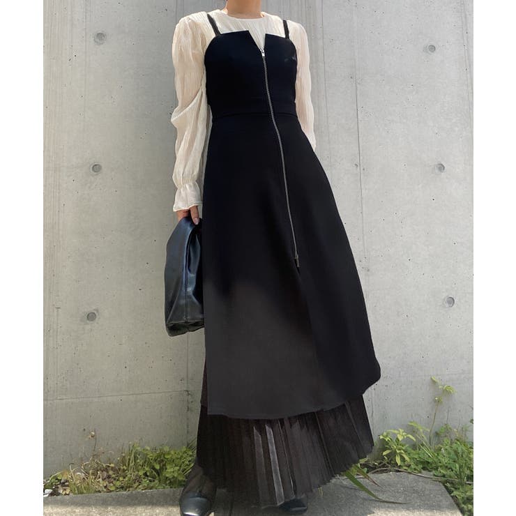 Ｗジップハイウエストレイヤード風キャミワンピース＋プリーツスカート set | JUNOAH | 詳細画像3 