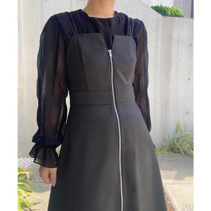 Ｗジップハイウエストレイヤード風キャミワンピース＋プリーツスカート set | JUNOAH | 詳細画像6 