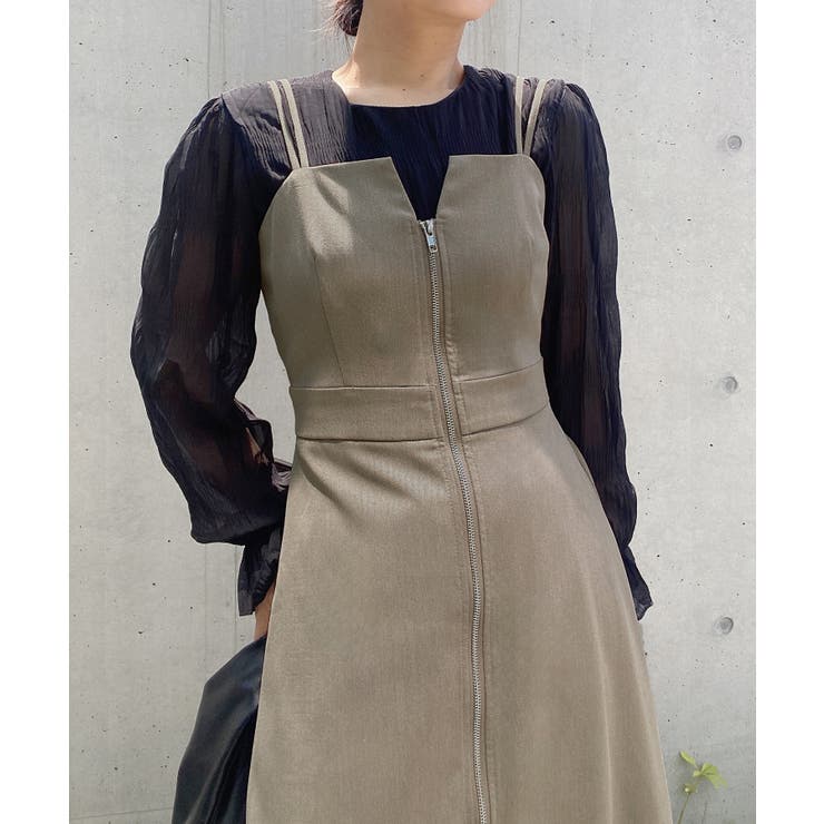 Ｗジップハイウエストレイヤード風キャミワンピース＋プリーツスカート set | JUNOAH | 詳細画像7 